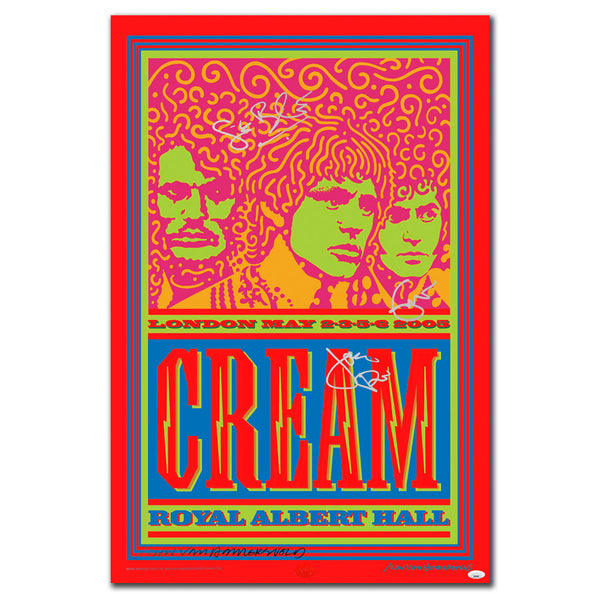 Cream signed Royal Albert Hall 2005 poster by Eric Clapton, Ginger Baker, Jack Bruce and John Van Hamersveld with JSA COA ZZ23465