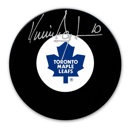Vincent Damphousse Toronto Maple Leafs signed hockey puck—genuine autographed memorabilia, ideal addition to any collection.