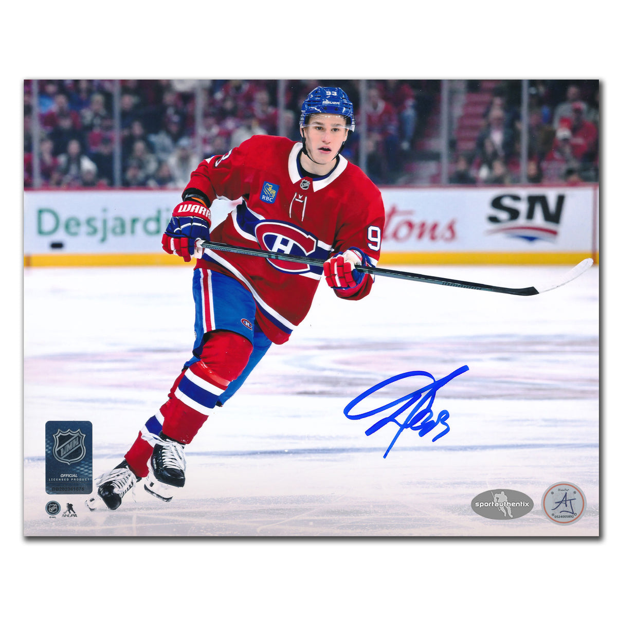Ivan Demidov signed 8x10 photo, featuring him skating in a red Canadiens jersey, bold NHL blue ink autograph across the image.