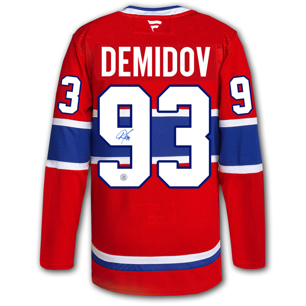 Ivan Demidov autographed Montreal Canadiens Fanatics jersey, number 93, featuring clear signature—premium collectible for fans.
