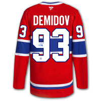 Ivan Demidov autographed Montreal Canadiens Fanatics jersey, number 93, featuring clear signature—premium collectible for fans.