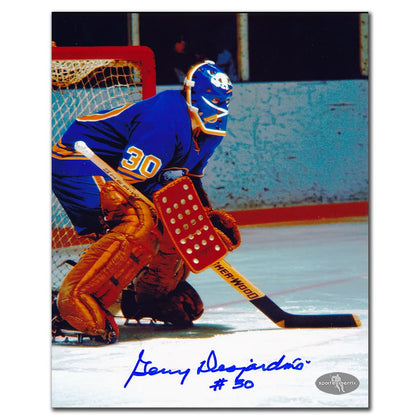 Gerry Desjardins Buffalo Sabres signed 8x10 action photo—autographed memorabilia, perfect for any dedicated Sabres fan.