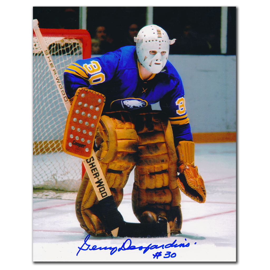 Gerry Desjardins Buffalo Sabres MASQUE BLANC Autographié 8x10