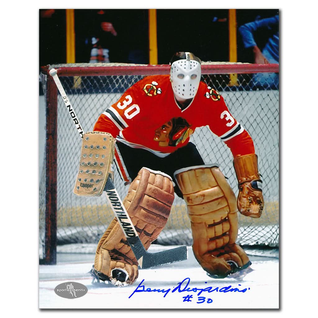 Authentic Gerry Desjardins Chicago Blackhawks ACTION Autographed 8x10 - SportAuthentix
