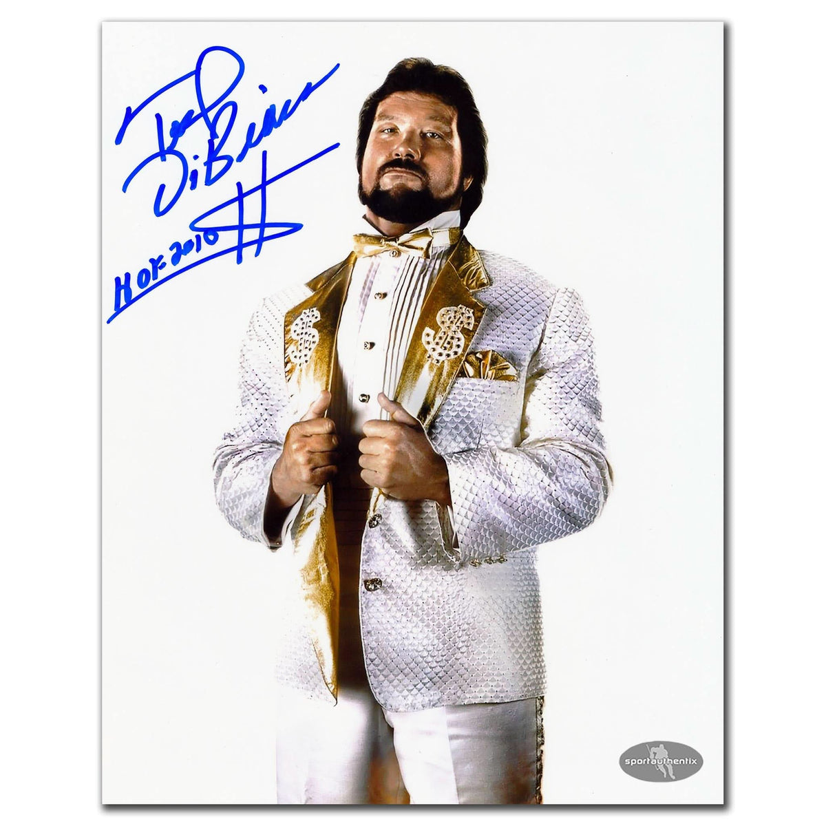 Authentic Ted DiBiase WWE Wrestling White Tuxedo Autographed 8x10 - SportAuthentix