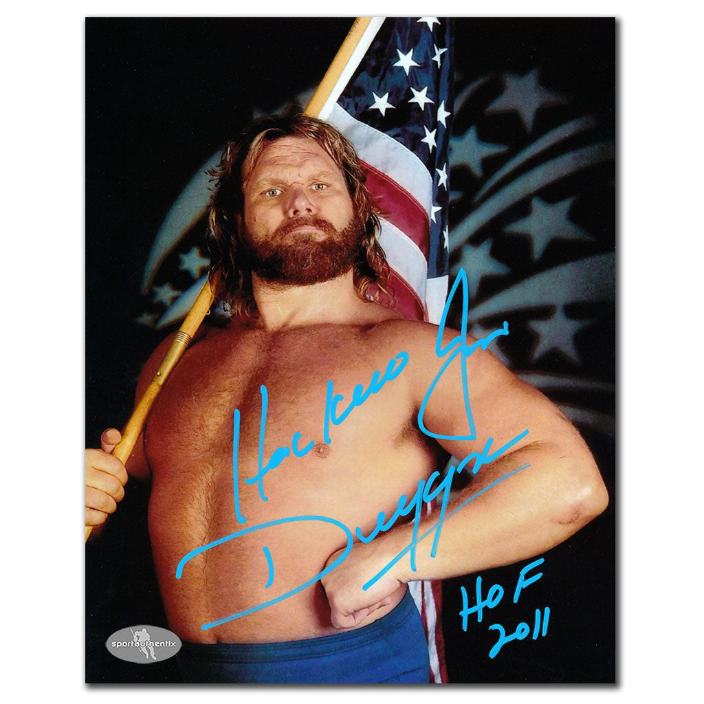 Hacksaw Jim Duggan WWE Wrestling AMERICAN FLAG Autographed 8x10