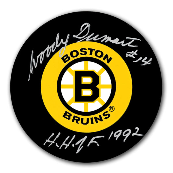 Authentic Woody Dumart Boston Bruins HOF Autographed Puck - SportAuthentix