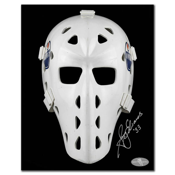 Gary Edwards autographed Edmonton Oilers 8x10 goalie mask photo