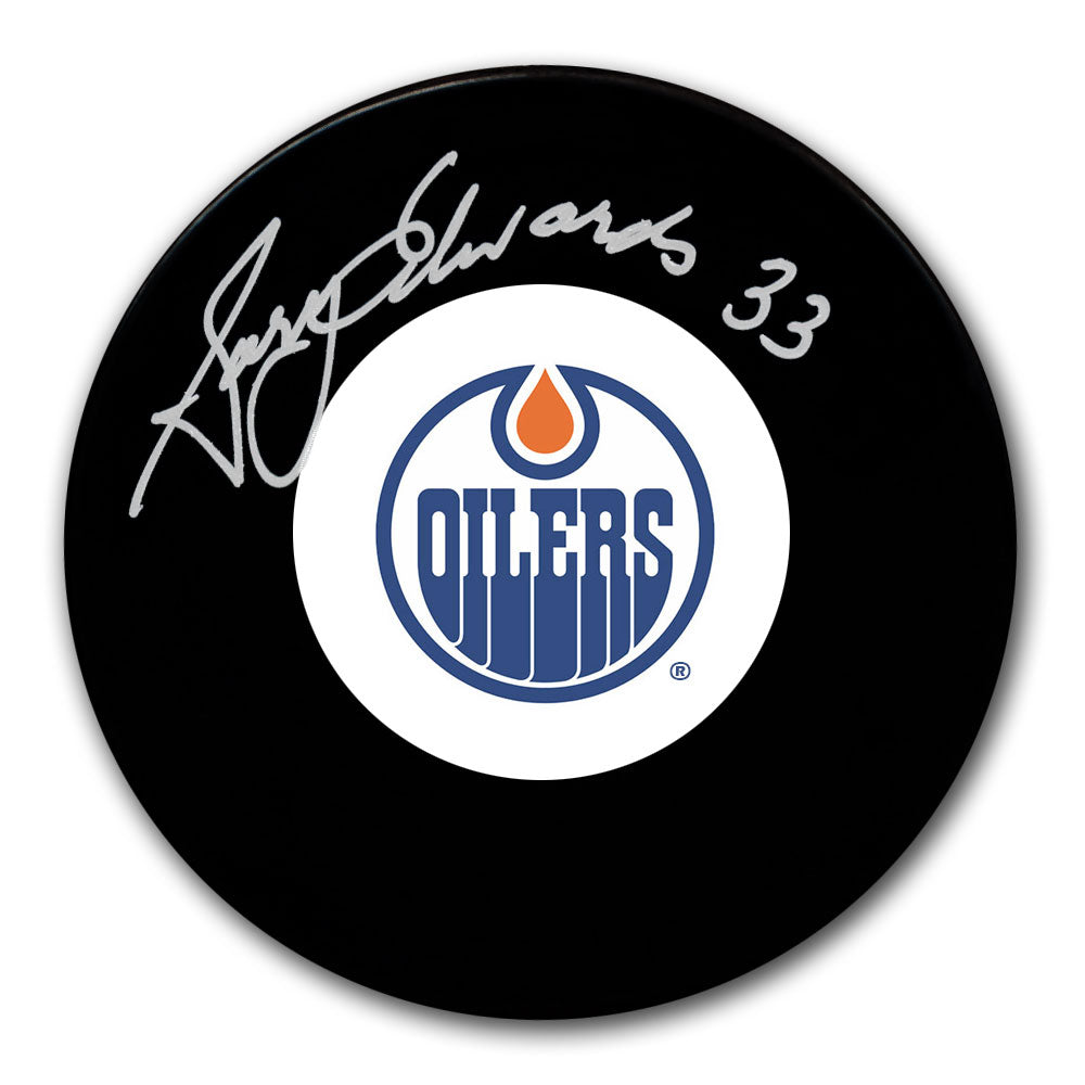 Gary Edwards autographed Edmonton Oilers hockey puck