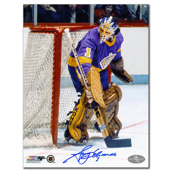 Gary Edwards autographed Los Angeles Kings 8x10 photo purple jersey game action
