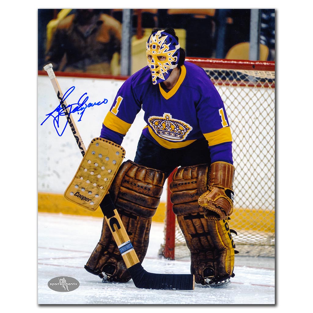 Gary Edwards autographed Los Angeles Kings 8x10 photo purple jersey game action