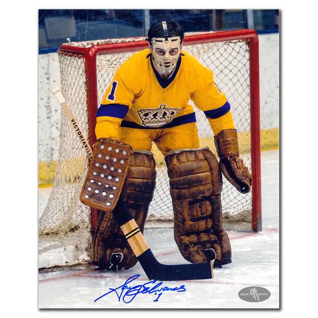 Gary Edwards autographed Los Angeles Kings 8x10 photo yellow jersey goalie stance