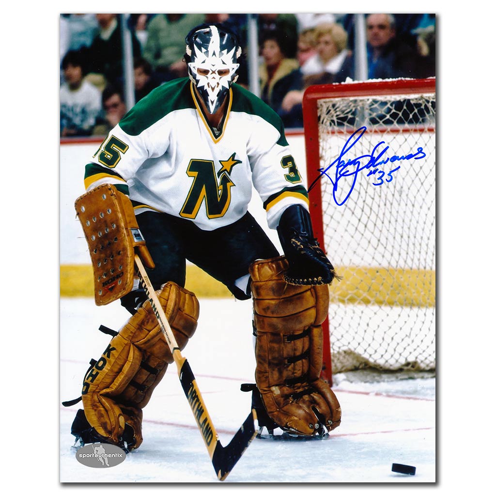 Gary Edwards autographed Minnesota North Stars 8x10 photo white jersey game action