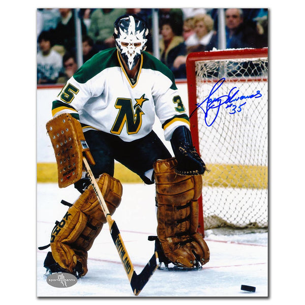 Gary Edwards autographed Minnesota North Stars 8x10 photo white jersey game action