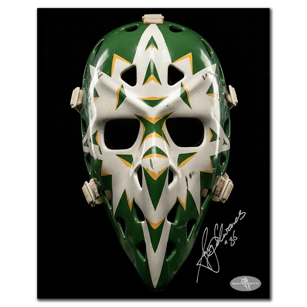 Gary Edwards autographed Minnesota North Stars 8x10 goalie mask photo