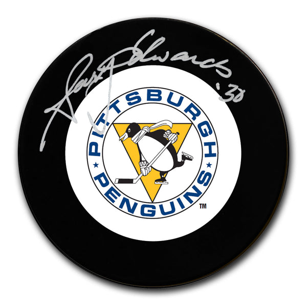 Gary Edwards autographed Pittsburgh Penguins vintage hockey puck