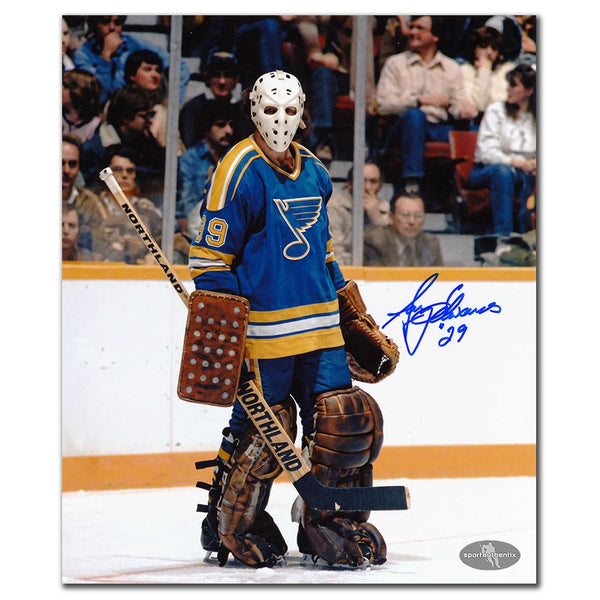 Gary Edwards autographed St. Louis Blues 8x10 photo blue jersey game action