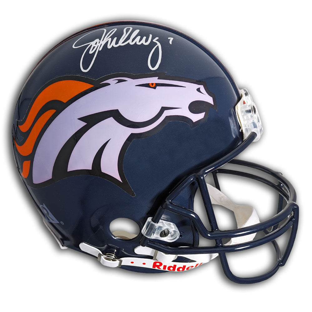 John Elway Denver Broncos dédicacé pleine grandeur authentique Pro Line Riddell casque monté souvenirs COA