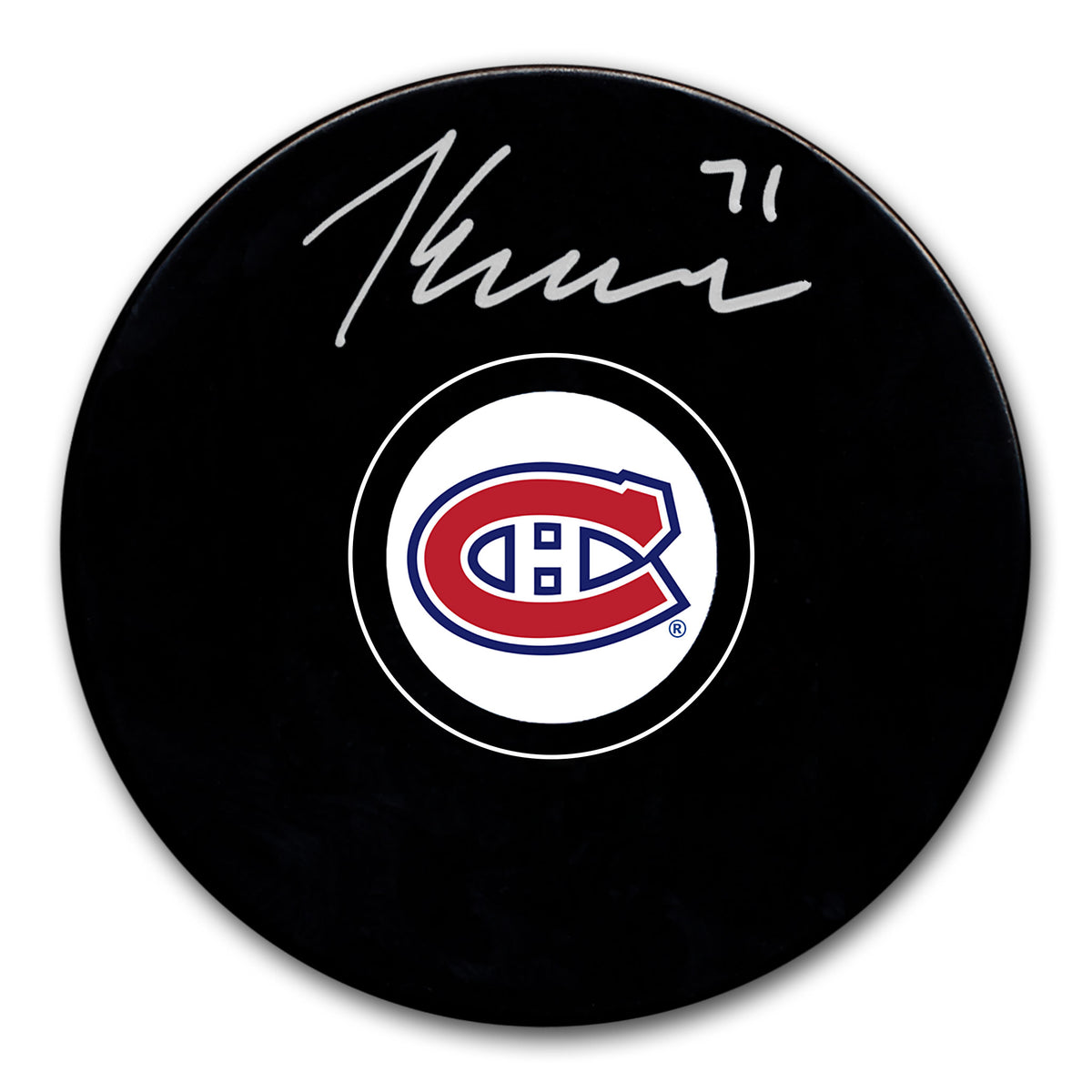 Jake Evans Autographed Montreal Canadiens Hockey Puck