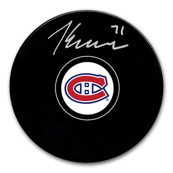 Jake Evans Autographed Montreal Canadiens Hockey Puck