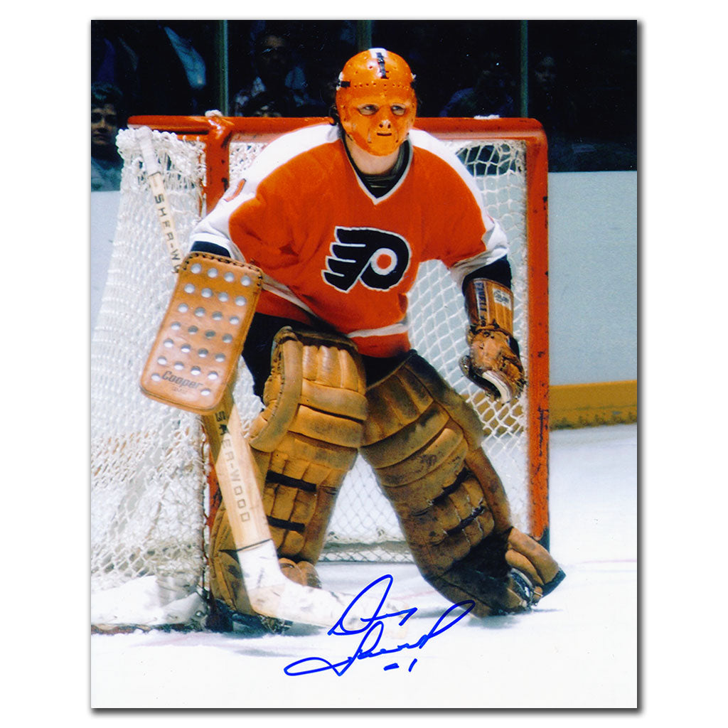 Doug Favell Philadelphia Flyers ORANGE MASK Autographed 8x10