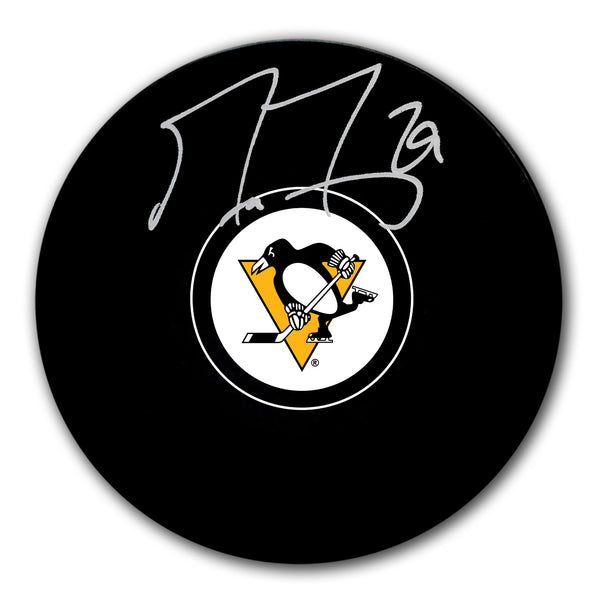 Marc-Andre Fleury autographed Pittsburgh Penguins hockey puck signed in silver paint pen