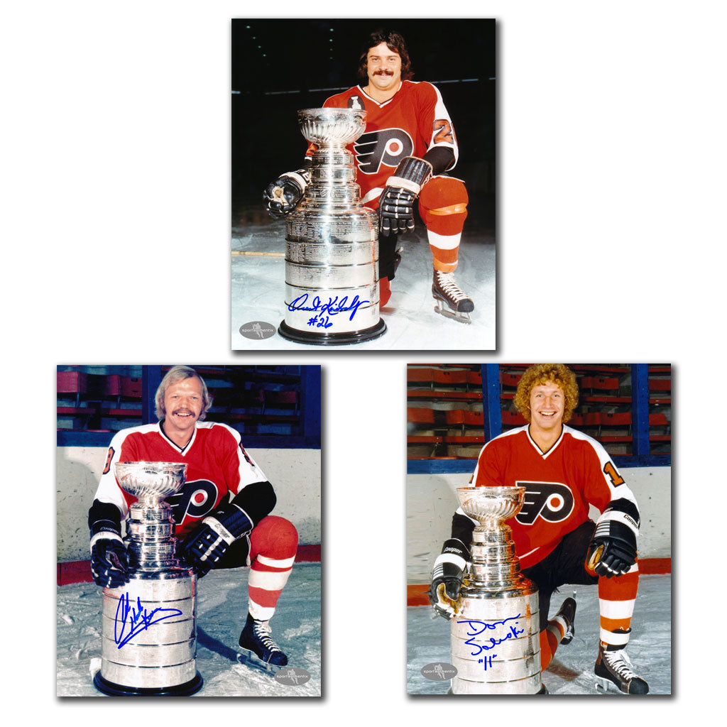 Orest Kindrachuk, Bob Kelly and Don Saleski autographed Philadelphia Flyers 8x10 photo bundle