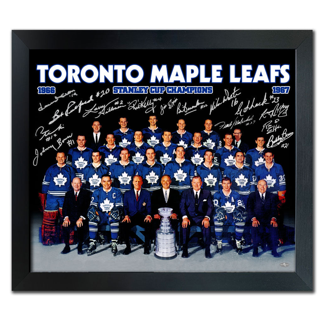 1967 Toronto Maple Leafs Stanley Cup Champions Team Autographed 28x34 Art Canvas Frame Signed by 14 - Sport Authentix Inc