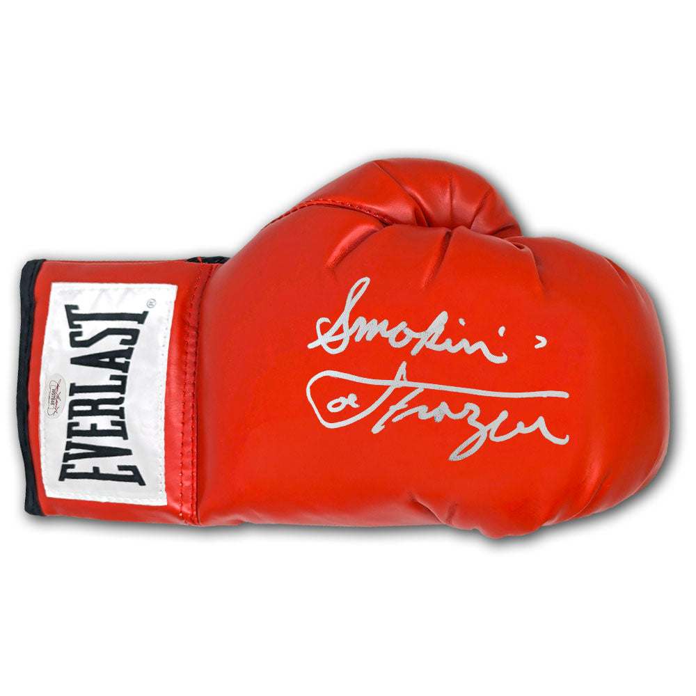 Joe Frazier autographed red Everlast boxing glove signed in silver paint pen