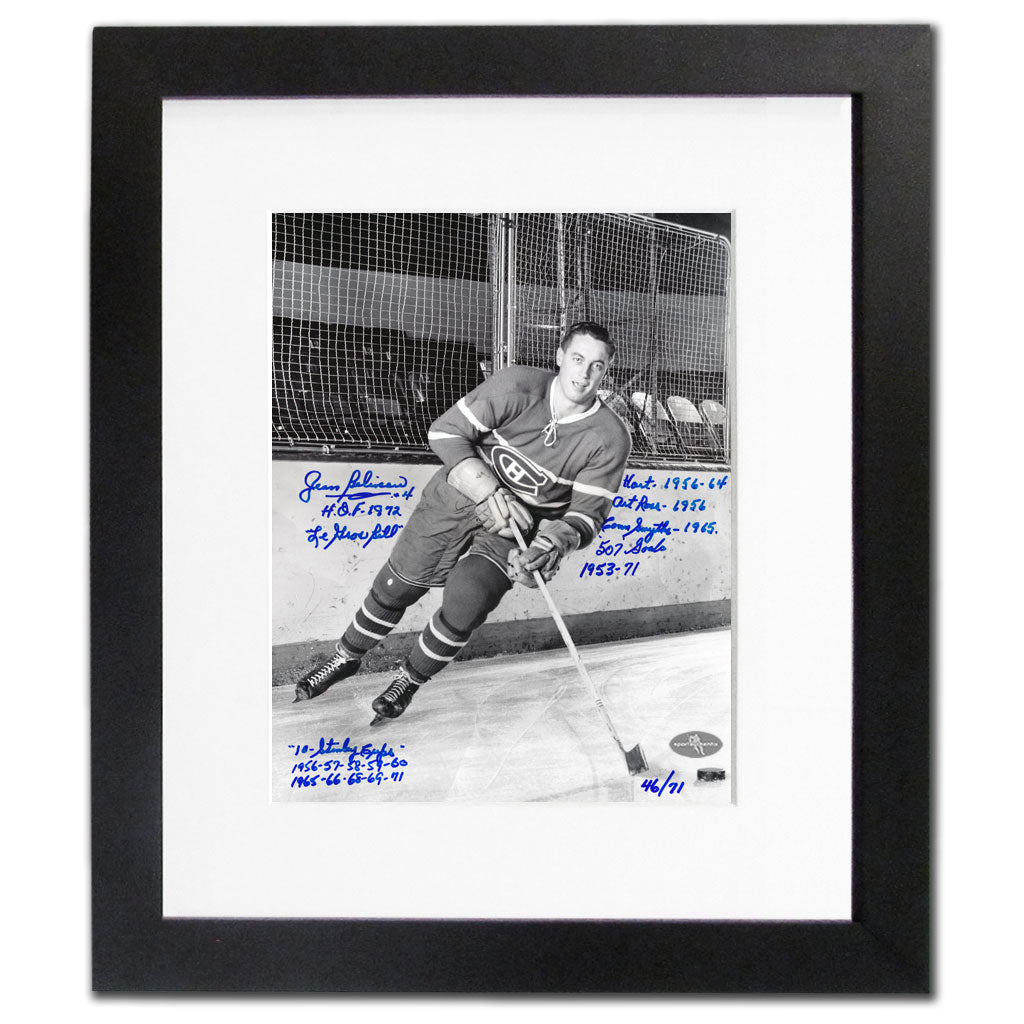 Jean Beliveau Montreal Canadiens ALL-TIME CAREER STATS Autographed 19x22 Frame - Sport Authentix Inc