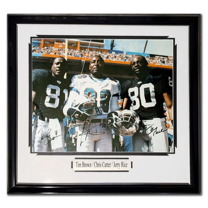Authentic Jerry Rice Cris Carter & Tim Brown Autographed 24X26 Frame - SportAuthentix