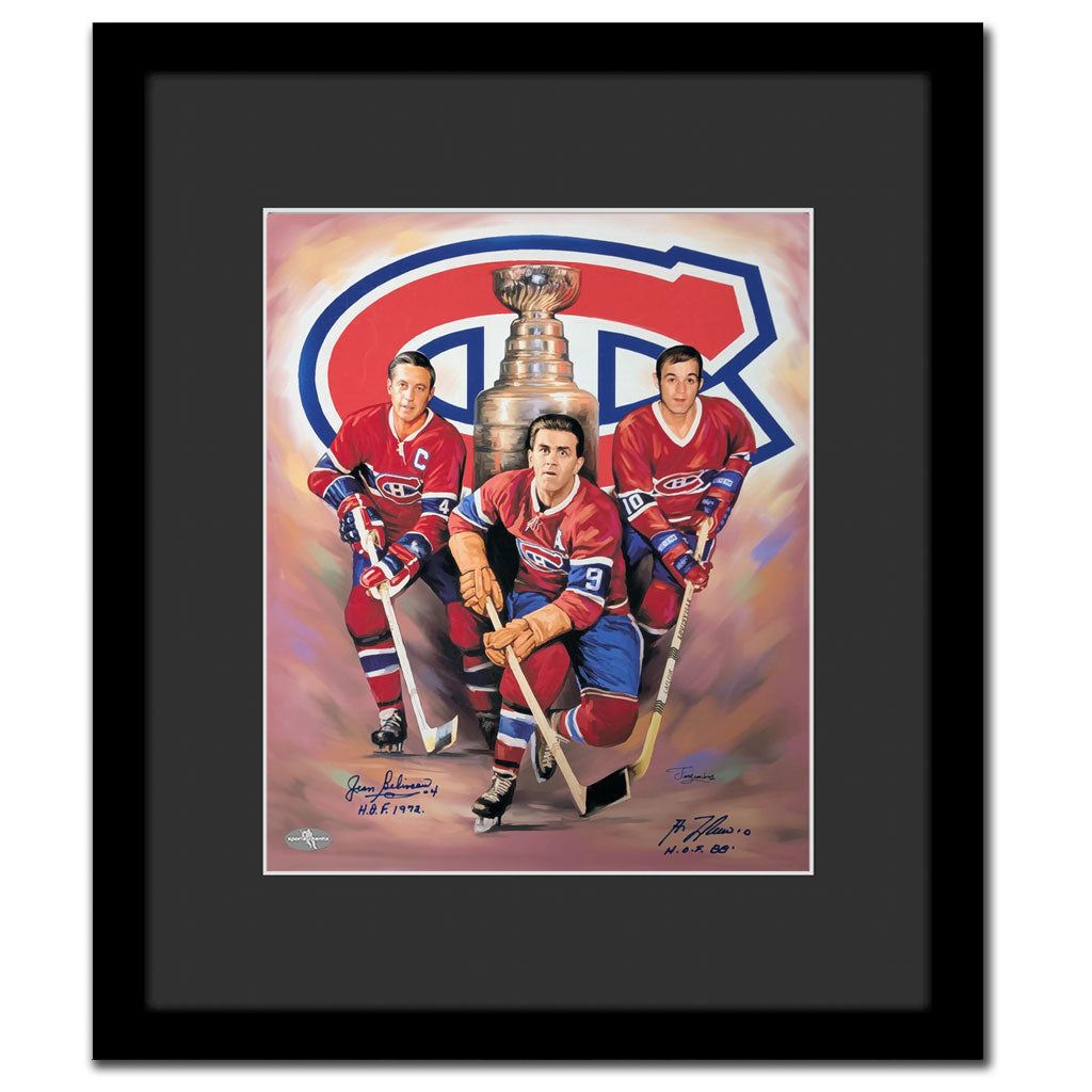 Jean Beliveau Guy Lafleur Montreal Canadiens Maurice Richard Autographed 21X25 Art Canvas Frame