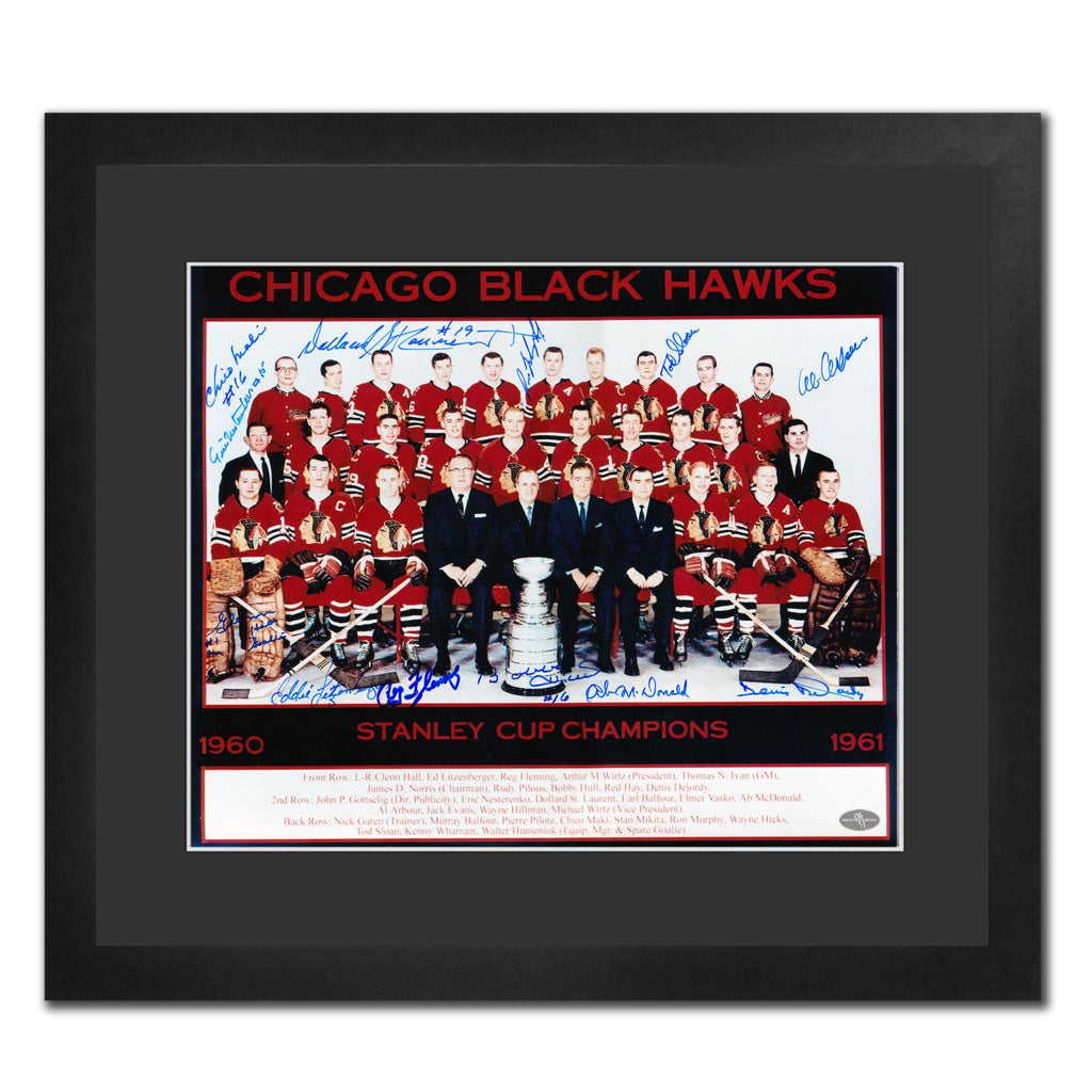1961 Chicago Blackhawks Stanley Cup Champions Team Autographed 22X19 Frame Signed by 11 - Sport Authentix Inc