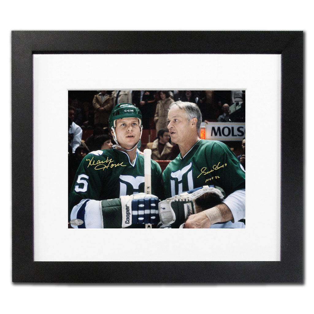 Gordie Howe & Mark Howe Hartford Whalers Dual Autographed 19x22 Frame - Sport Authentix Inc