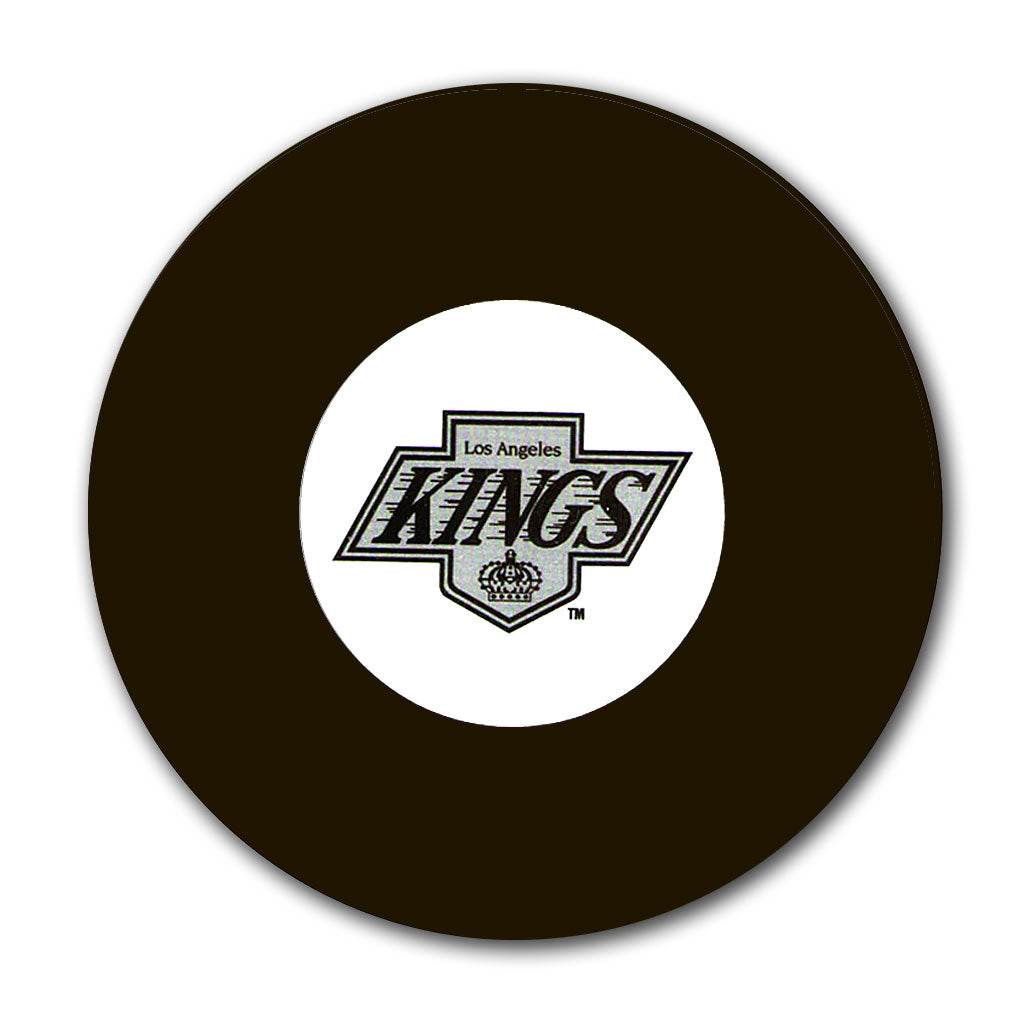 Los Angeles Kings logo hockey puck for an upcoming Grant Fuhr autograph signing