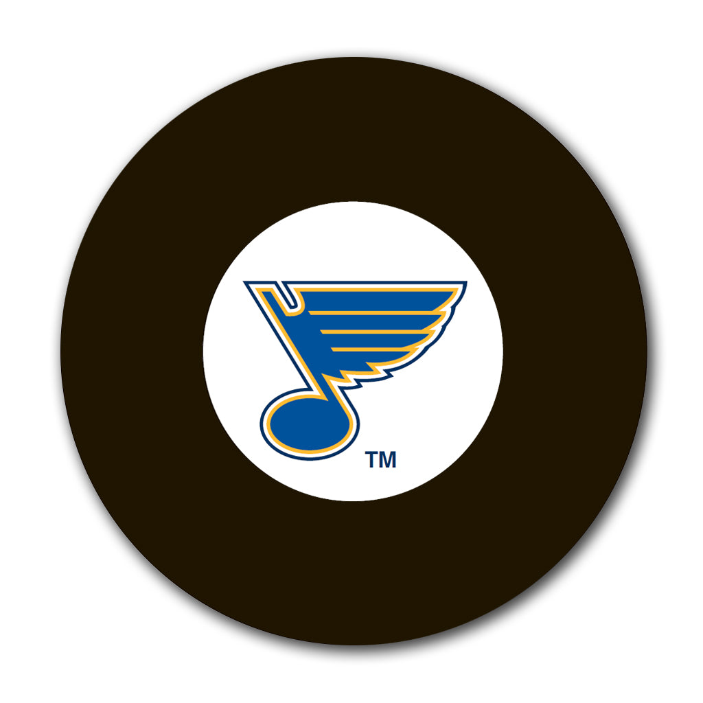 St. Louis Blues logo hockey puck for an upcoming Grant Fuhr autograph signing