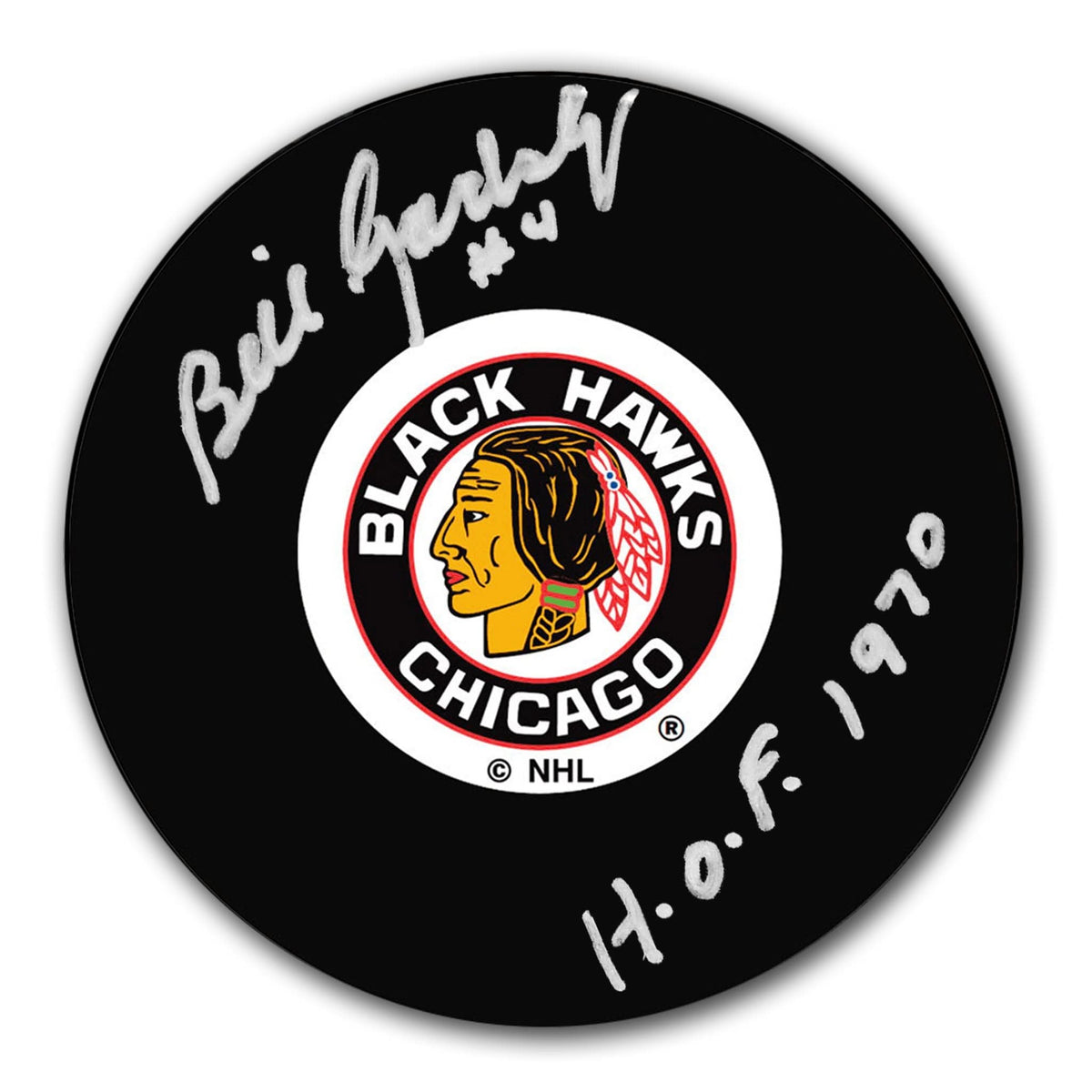 Authentic Bill Gadsby Chicago Blackhawks HOF Autographed Puck - SportAuthentix