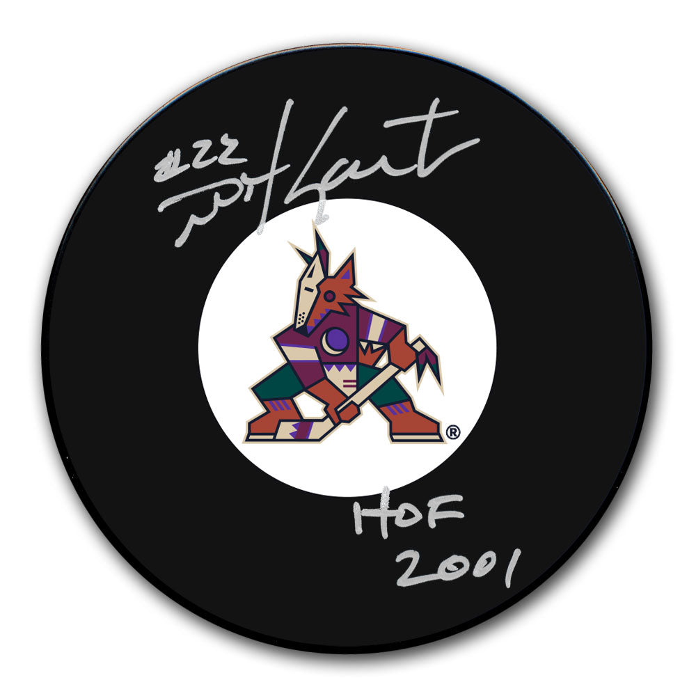 Mike Gartner autographed Phoenix Coyotes hockey puck with HOF 2001 inscription in silver marker
