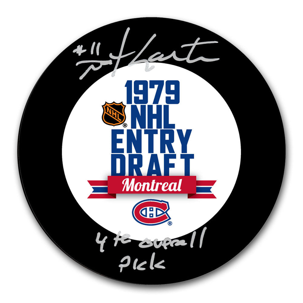 Mike Gartner autographed 1979 NHL Draft hockey puck with 4th Overall Pick inscription