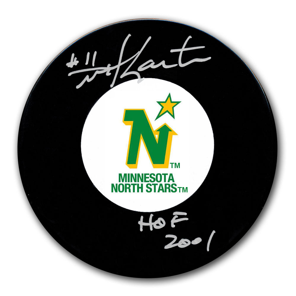 Mike Gartner autographed Minnesota North Stars hockey puck with HOF 2001 inscription