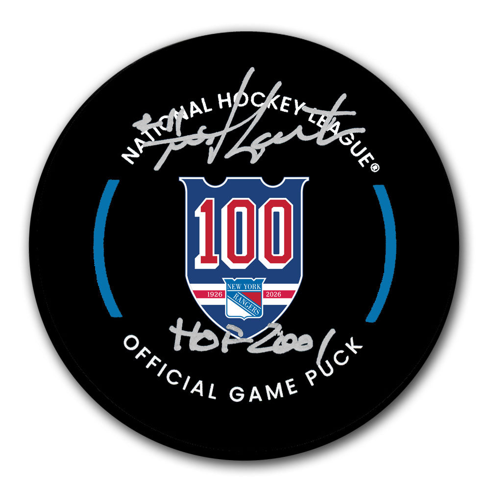Mike Gartner autographed New York Rangers 100th Anniversary official game puck with HOF 2001 inscription