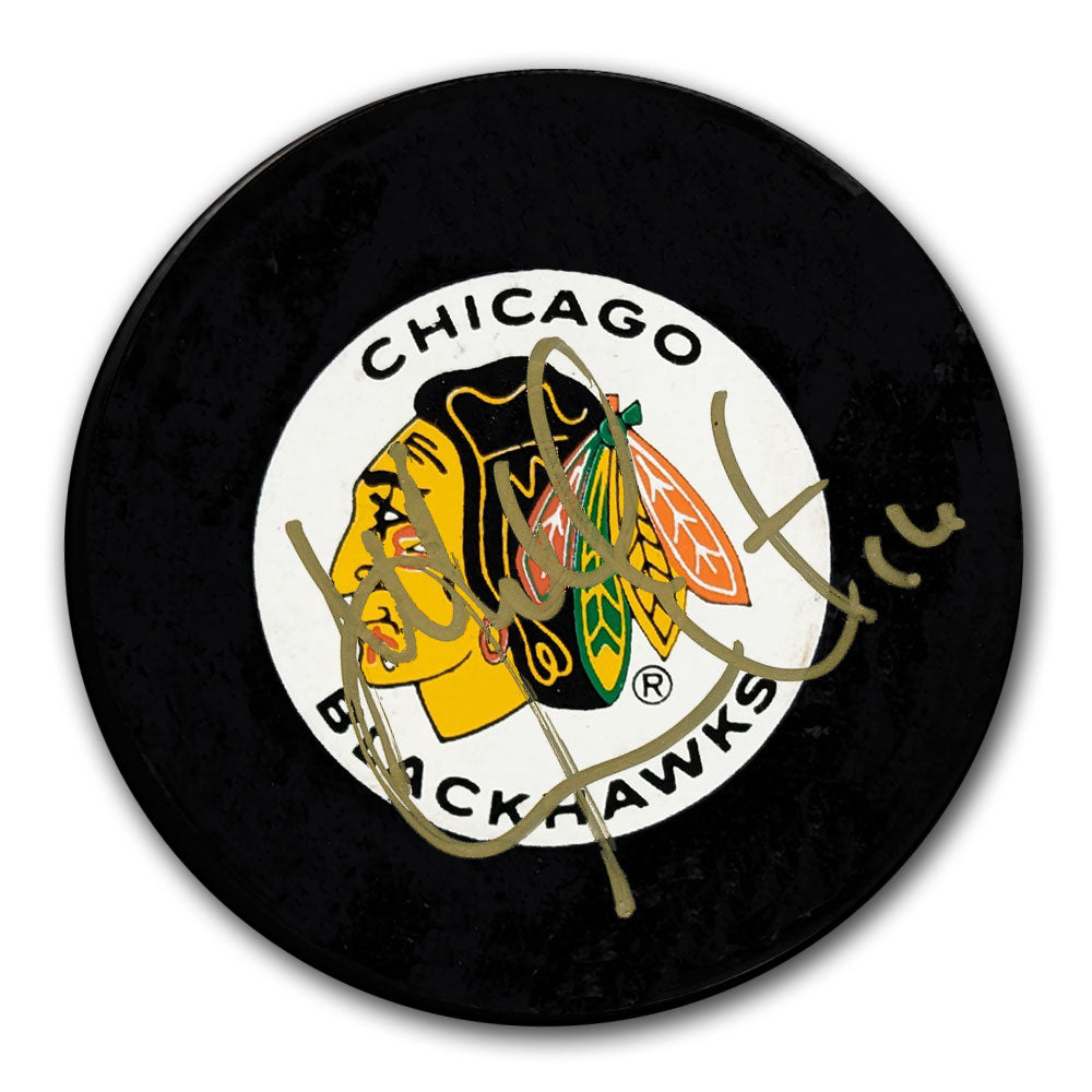 Michel Goulet Chicago Blackhawks GOLD Autographed Puck