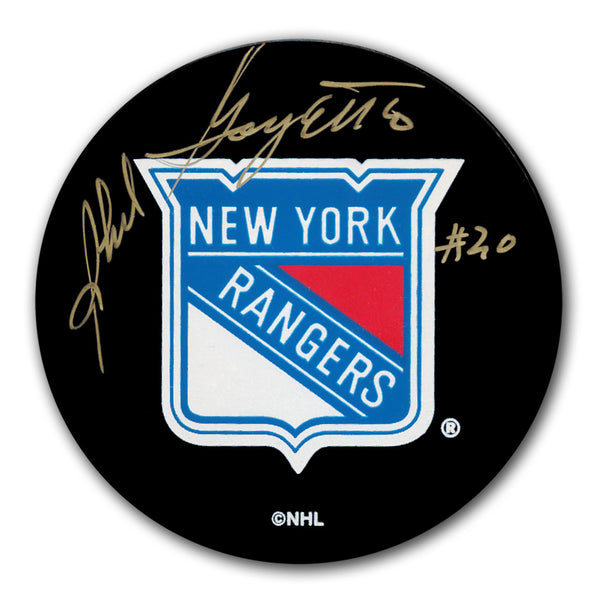 Phil Goyette autographed New York Rangers hockey puck