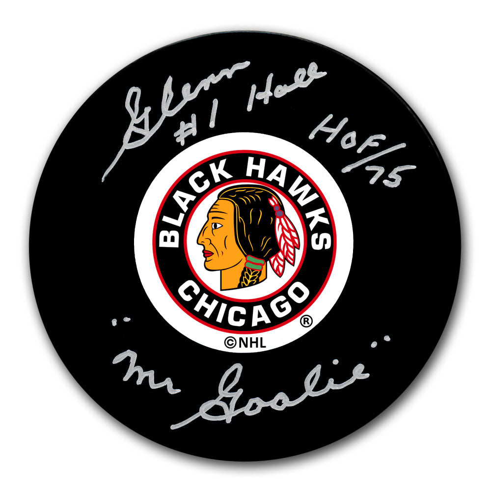Glenn Hall Chicago Blackhawks HOF Mr. Goalie Autographed Puck
