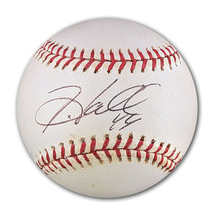 Toby Hall autographed official MLB baseball, hand-signed in blue ink—premium collectible for sports memorabilia enthusiasts.