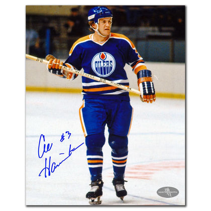 Al Hamilton Edmonton Oilers autographed 8x10 action photo, signed across the image, shows him on ice in uniform with his stick.