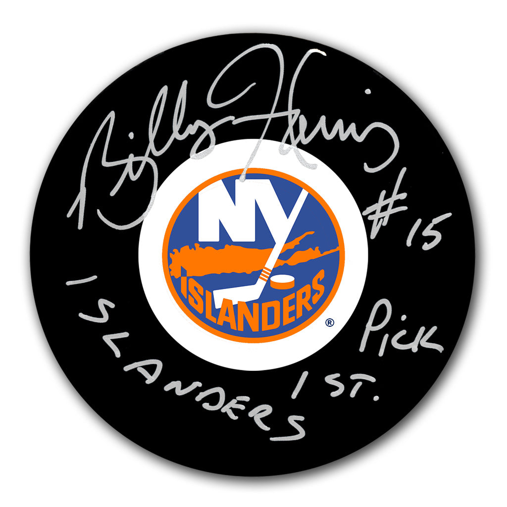 Billy Harris autographed New York Islanders puck with Islanders 1st Pick  inscription