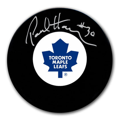 Paul Harrison Toronto Maple Leafs Autographed Puck—signed black hockey puck with team logo, collectible sports memorabilia.