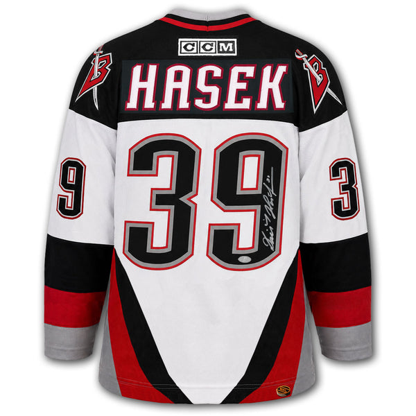 Dominik Hasek autographed Buffalo Sabres CCM jersey back with Hasek nameplate, number 39, autograph and SportAuthentix hologram