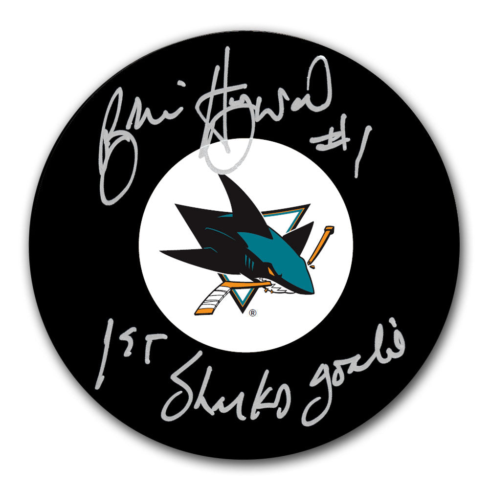Brian Hayward autographed San Jose Sharks hockey puck with 1st Sharks Goalie inscription